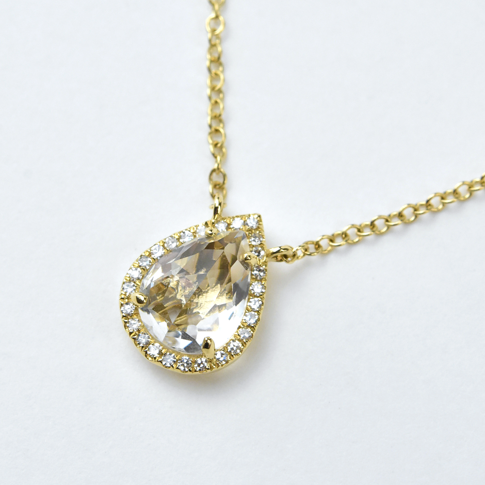 White Topaz and Diamond Necklace in 14k Yellow Gold - Goldmakers Fine Jewelry