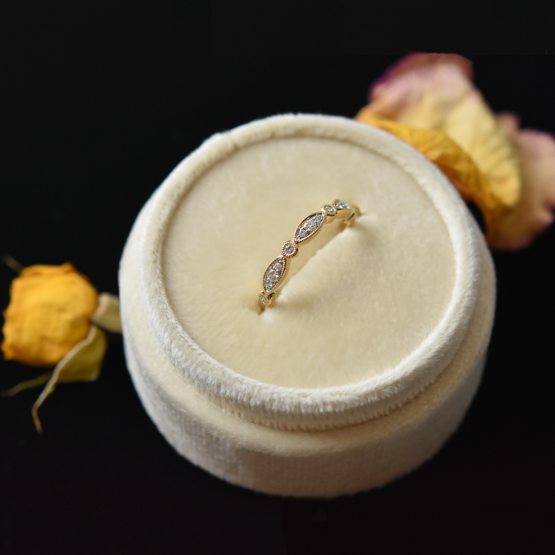 Diamond Almond Band in Yellow Gold - Goldmakers Fine Jewelry