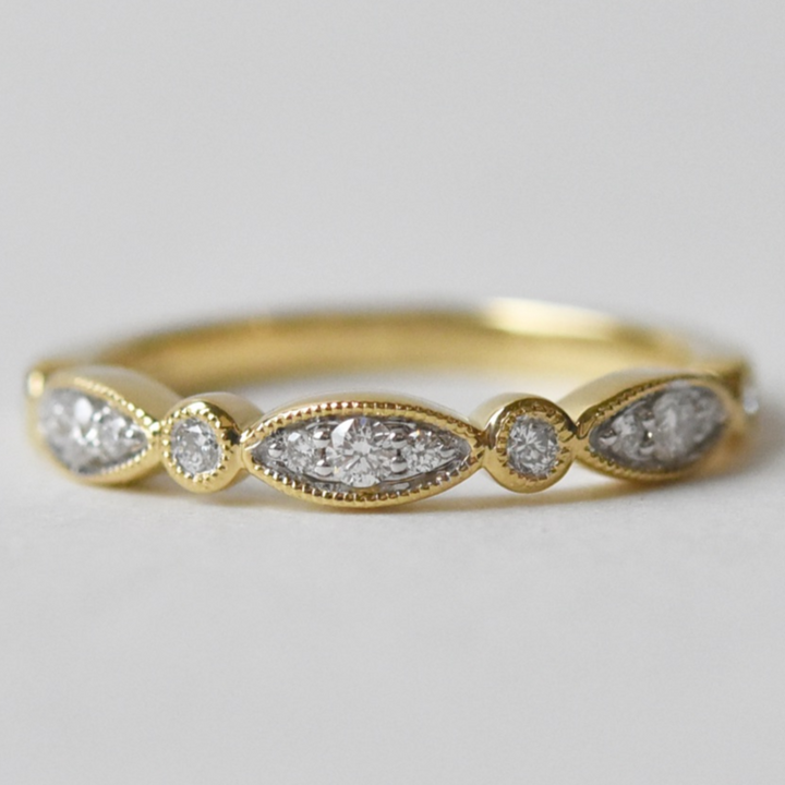 Diamond Almond Band in Yellow Gold - Goldmakers Fine Jewelry