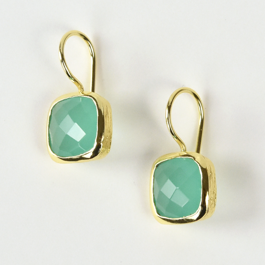 Bezel Set Aqua Chalcedony Drop Earrings - Goldmakers Fine Jewelry