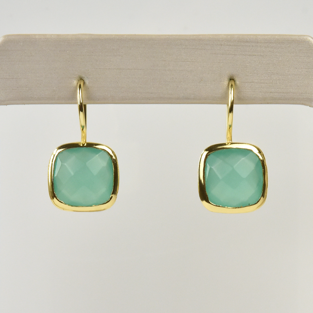 Bezel Set Aqua Chalcedony Drop Earrings - Goldmakers Fine Jewelry
