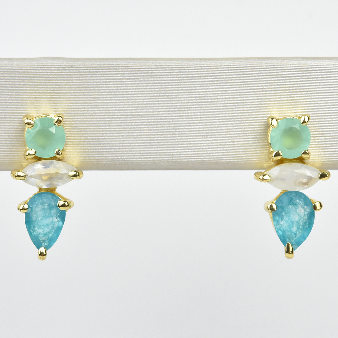 Blue Quartz, Moonstone and Jade Studs - Goldmakers Fine Jewelry