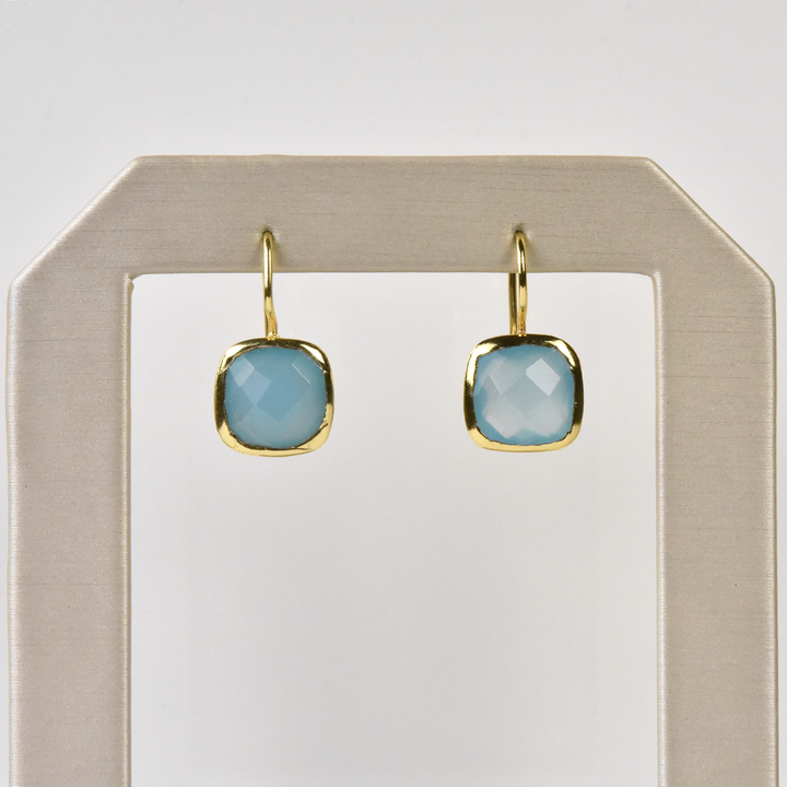 Bezel Set Blue Chalcedony Drop Earrings - Goldmakers Fine Jewelry