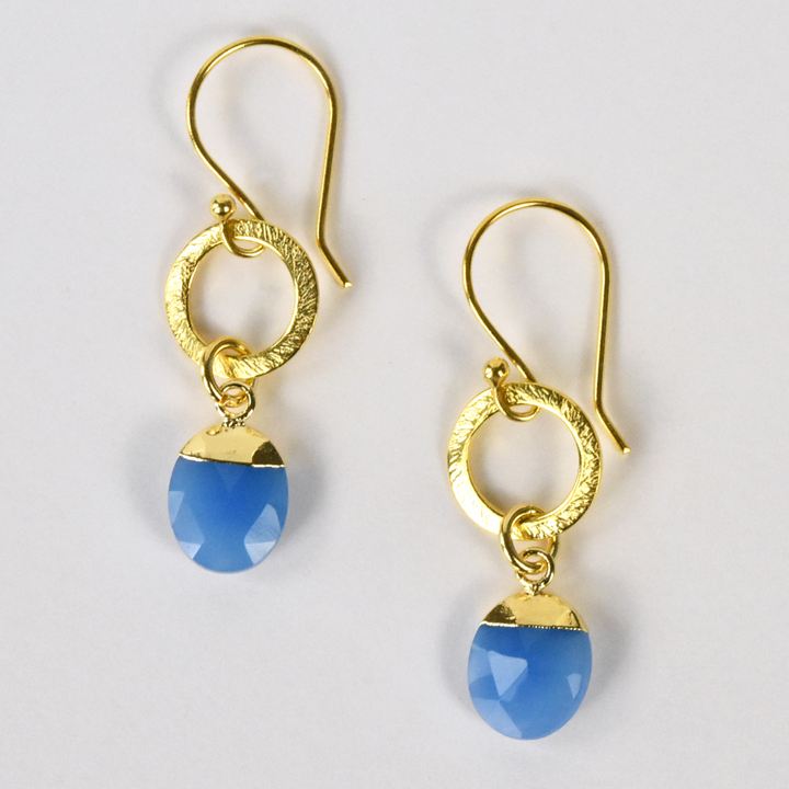Blue Chalcedony Circle Drop Earrings - Goldmakers Fine Jewelry