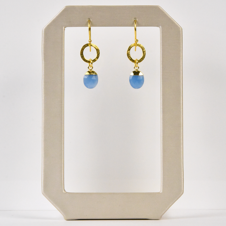 Blue Chalcedony Circle Drop Earrings - Goldmakers Fine Jewelry