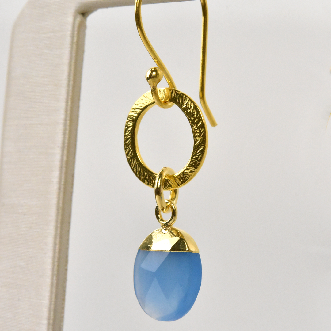 Blue Chalcedony Circle Drop Earrings - Goldmakers Fine Jewelry