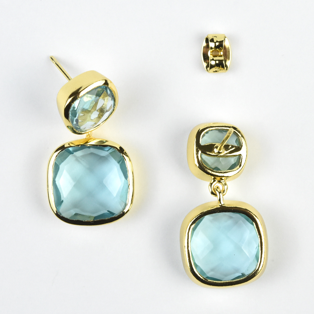 Cushion Cut Blue Topaz Drops - Goldmakers Fine Jewelry