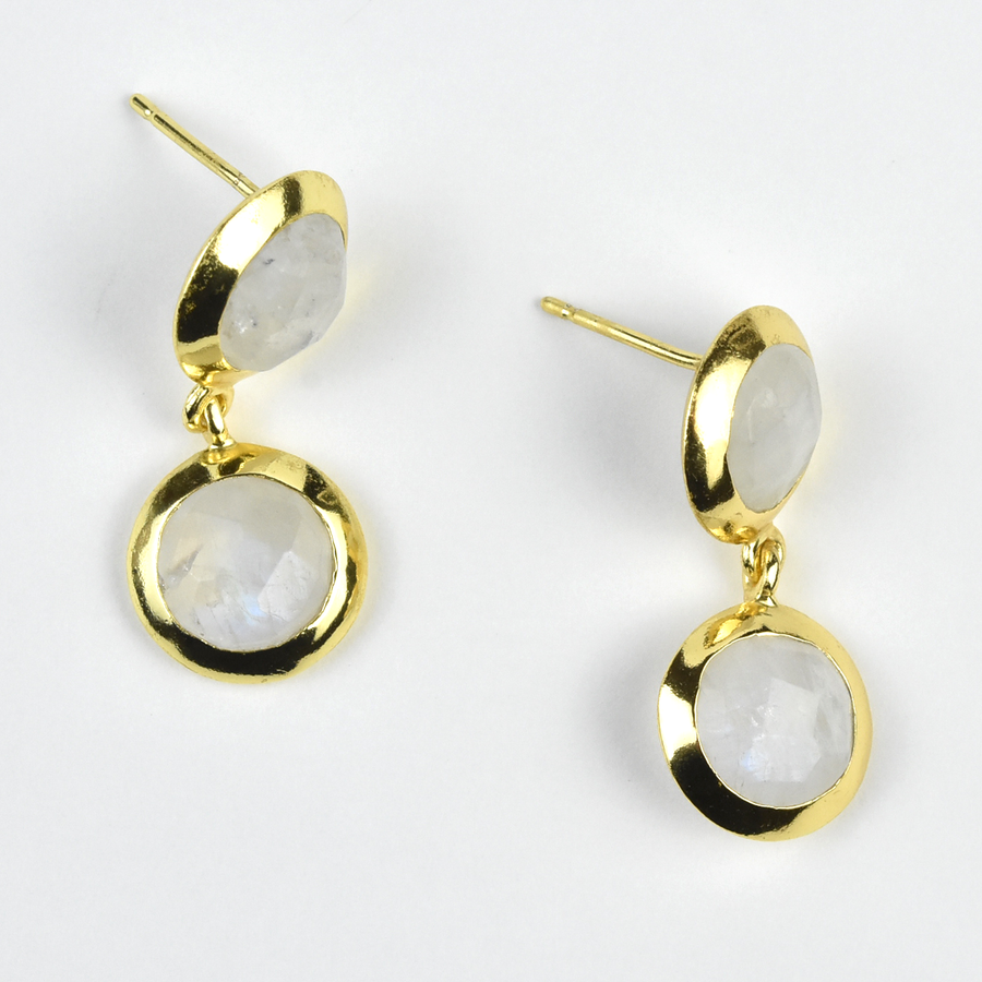Double Faceted Moonstone Earrings - Goldmakers Fine Jewelry