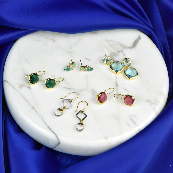 Blue Quartz, Moonstone and Jade Studs - Goldmakers Fine Jewelry