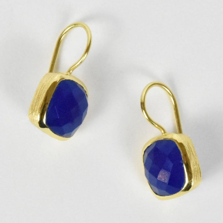 Bezel Set Blue Jade Earrings - Goldmakers Fine Jewelry