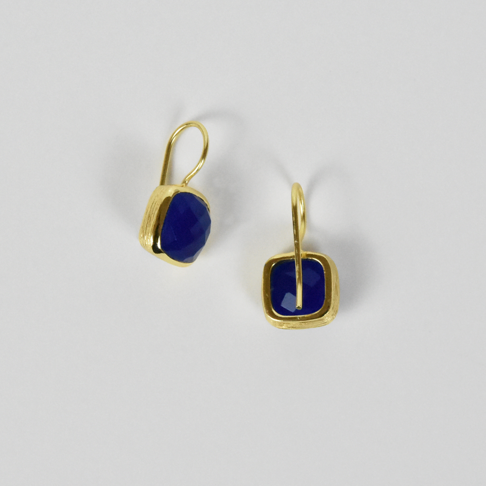Bezel Set Blue Jade Earrings - Goldmakers Fine Jewelry