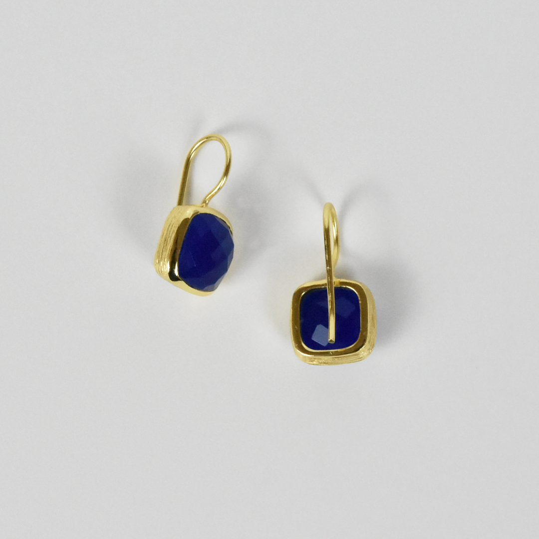 Bezel Set Blue Jade Earrings - Goldmakers Fine Jewelry