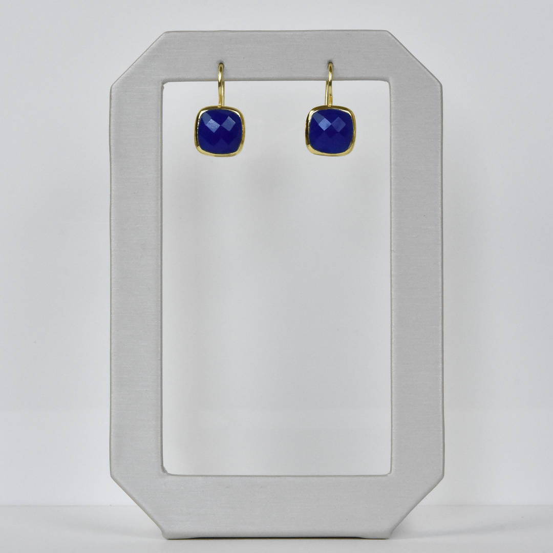 Bezel Set Blue Jade Earrings - Goldmakers Fine Jewelry