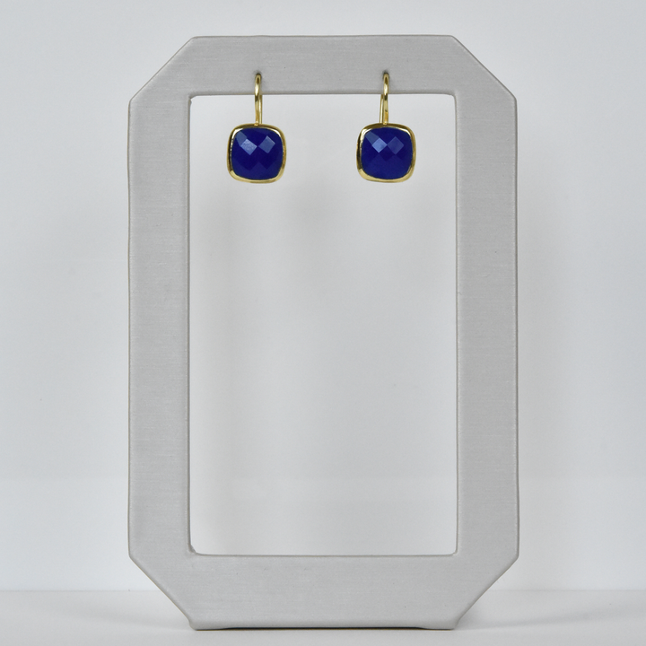 Bezel Set Blue Jade Earrings - Goldmakers Fine Jewelry