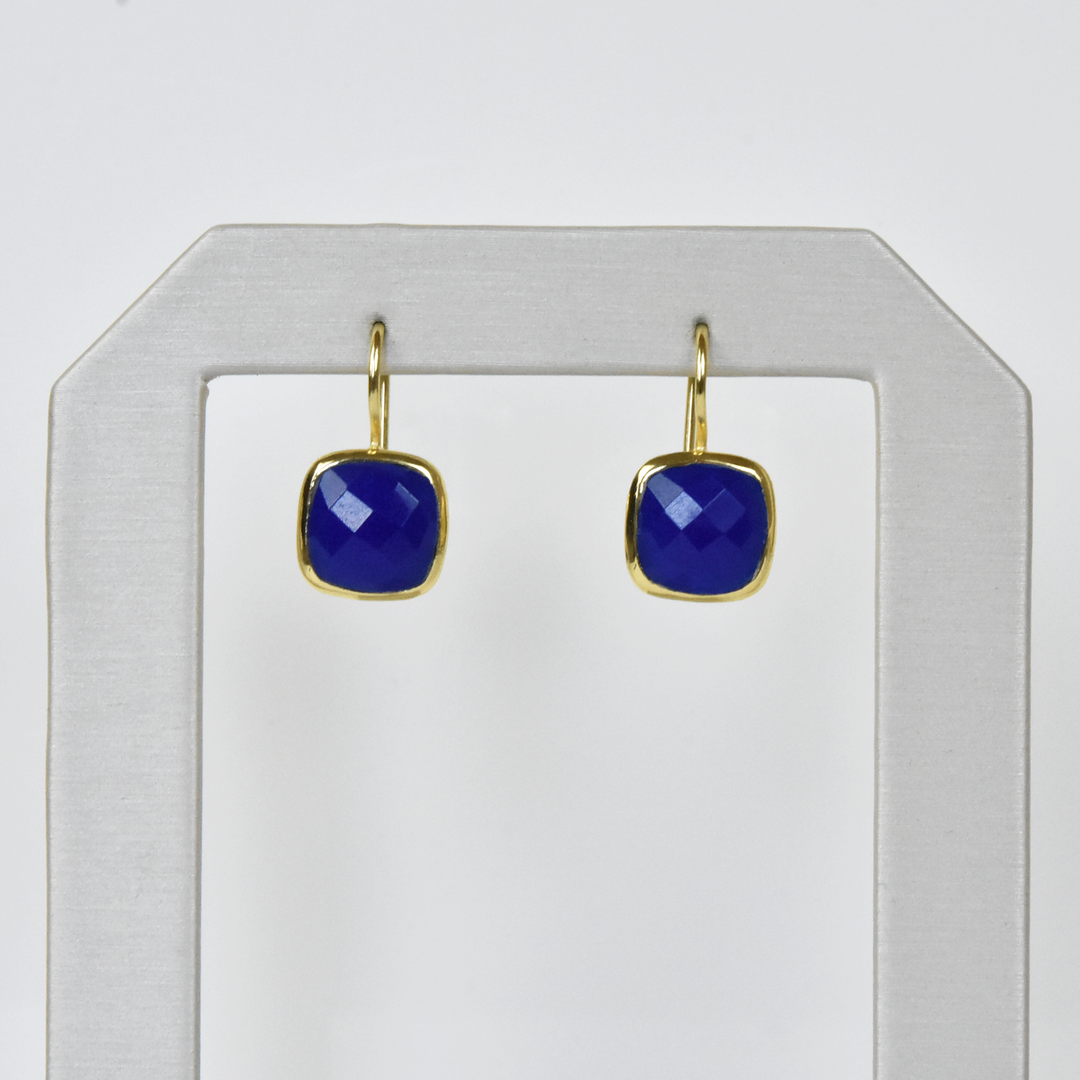 Bezel Set Blue Jade Earrings - Goldmakers Fine Jewelry