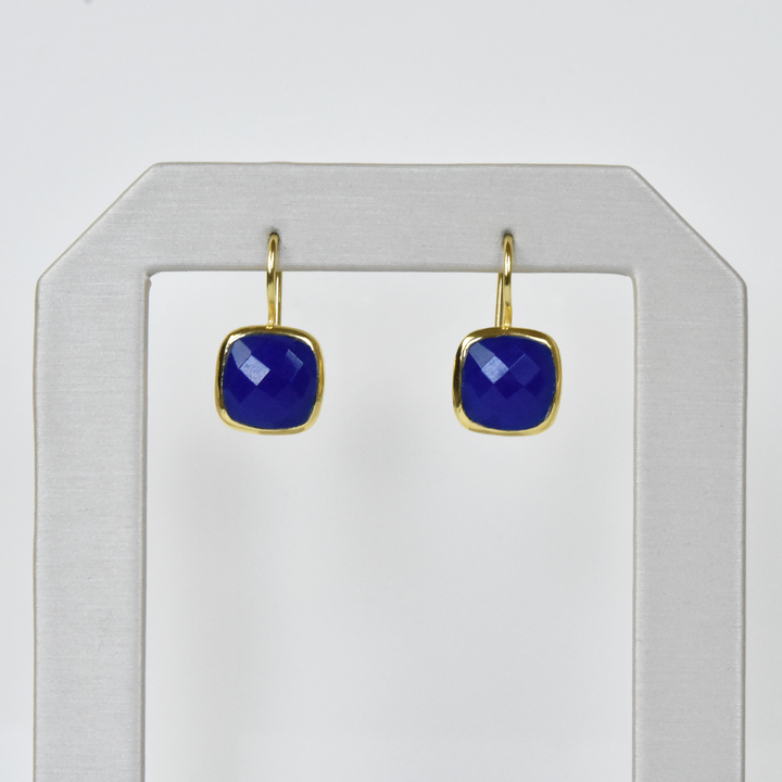 Bezel Set Blue Jade Earrings - Goldmakers Fine Jewelry