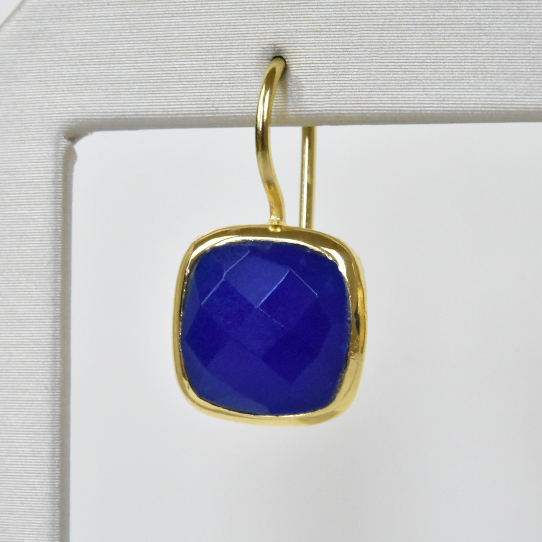 Bezel Set Blue Jade Earrings - Goldmakers Fine Jewelry