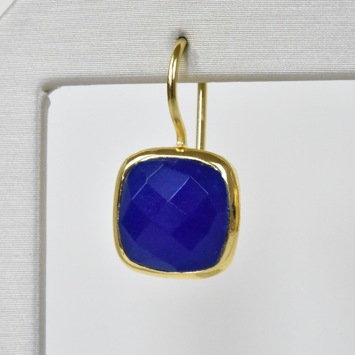Bezel Set Blue Jade Earrings - Goldmakers Fine Jewelry