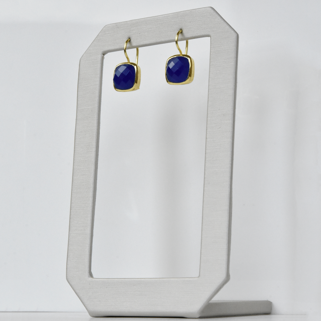 Bezel Set Blue Jade Earrings - Goldmakers Fine Jewelry