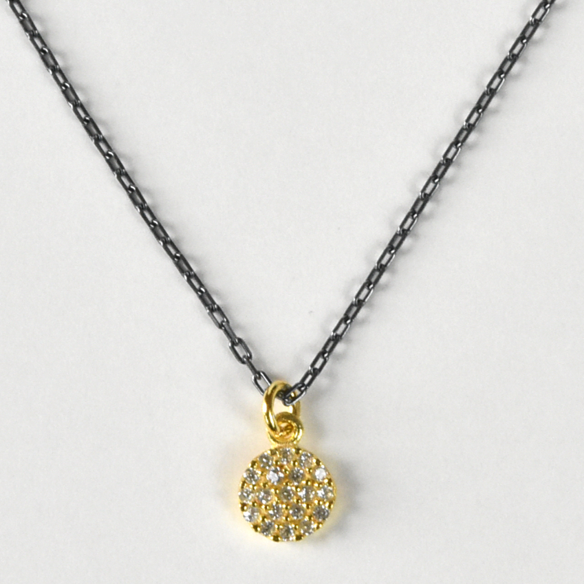 Crystal Pave Circle Necklace in Vermeil and Oxidized Silver - Goldmakers Fine Jewelry