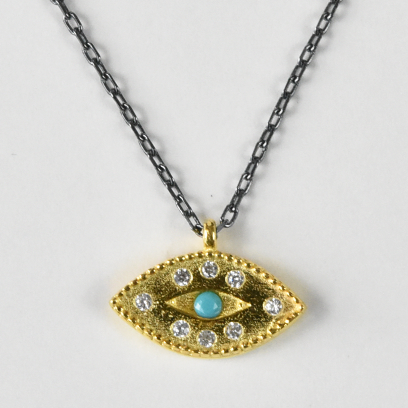 Mixed Metal Evil Eye Pendant Necklace - Goldmakers Fine Jewelry