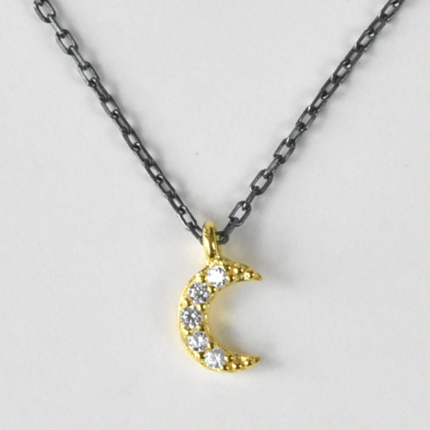 Mixed Metal Moon Pendant Necklace - Goldmakers Fine Jewelry