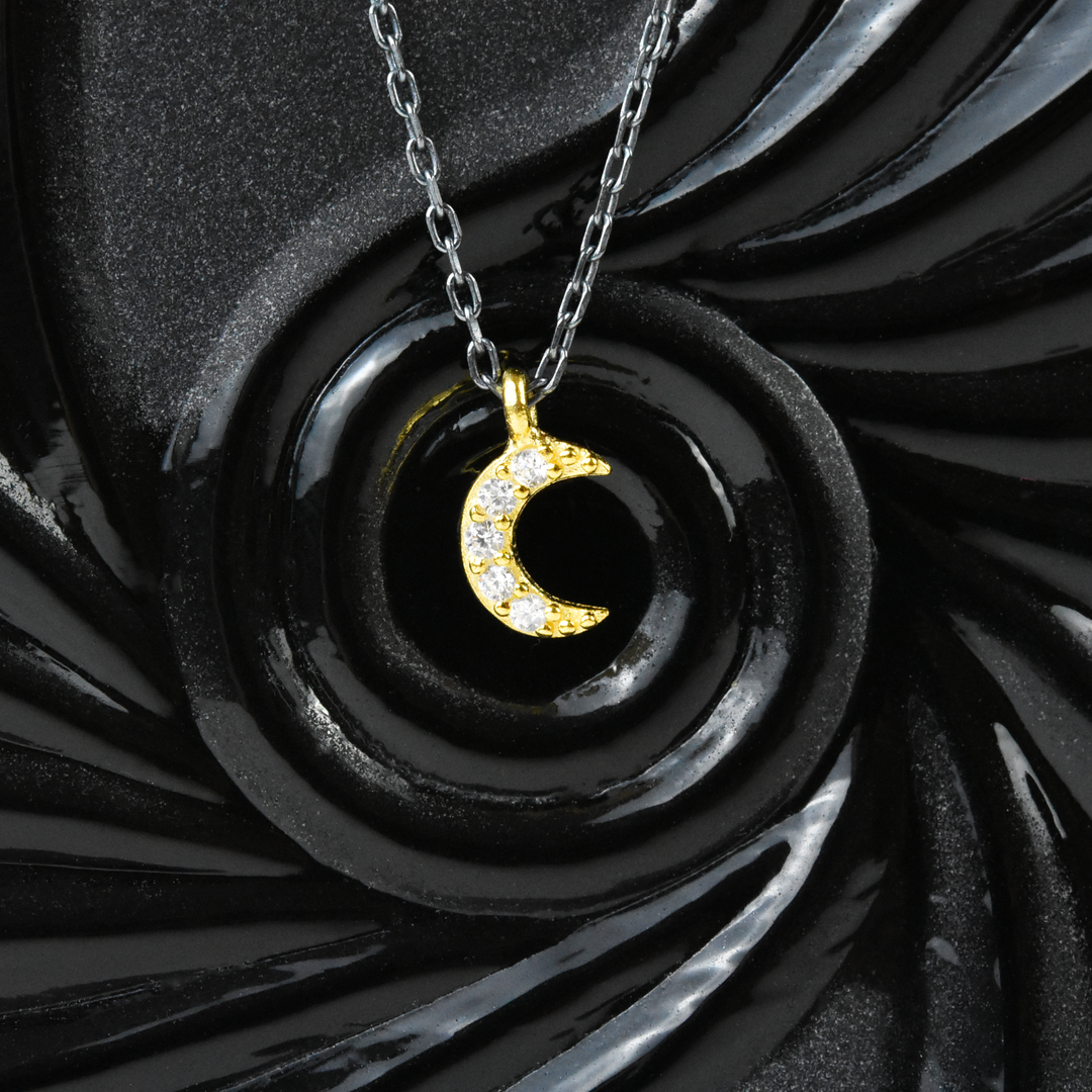 Mixed Metal Moon Pendant Necklace - Goldmakers Fine Jewelry