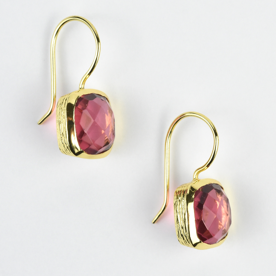 Bezel Set Pink Tourmaline Drop Earrings - Goldmakers Fine Jewelry