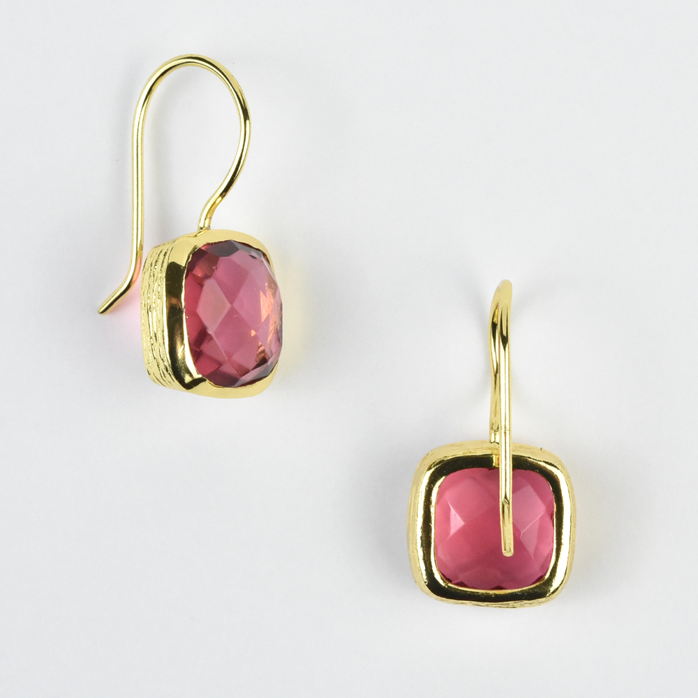 Bezel Set Pink Tourmaline Drop Earrings - Goldmakers Fine Jewelry