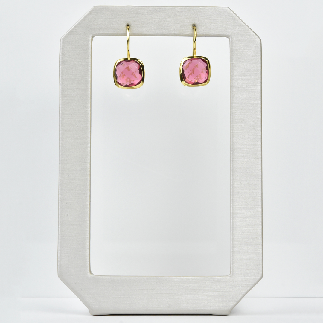 Bezel Set Pink Tourmaline Drop Earrings - Goldmakers Fine Jewelry