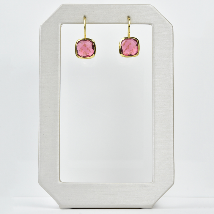 Bezel Set Pink Tourmaline Drop Earrings - Goldmakers Fine Jewelry