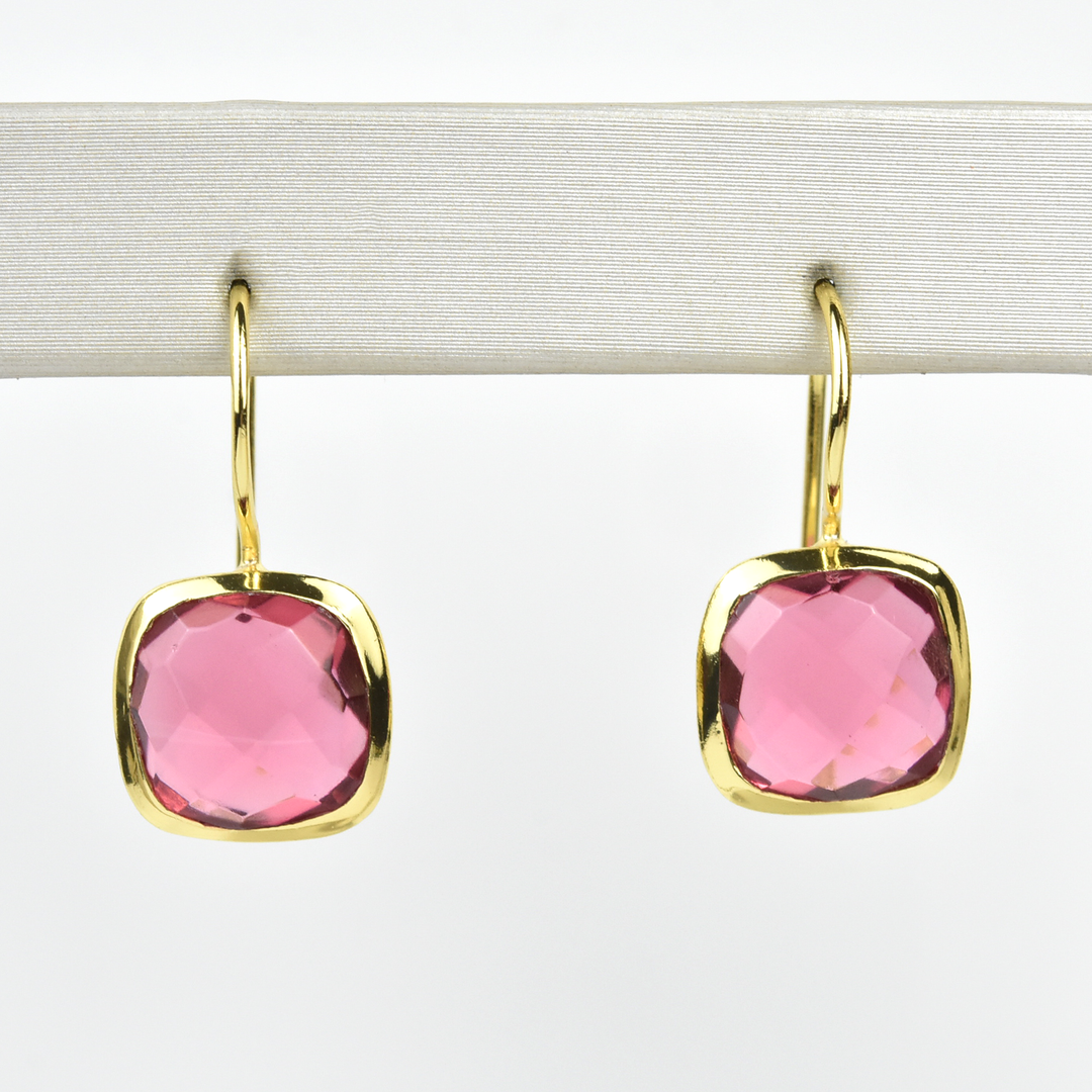 Bezel Set Pink Tourmaline Drop Earrings - Goldmakers Fine Jewelry