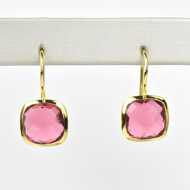 Bezel Set Pink Tourmaline Drop Earrings - Goldmakers Fine Jewelry