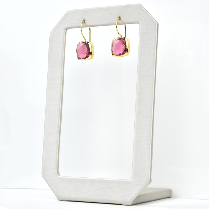 Bezel Set Pink Tourmaline Drop Earrings - Goldmakers Fine Jewelry