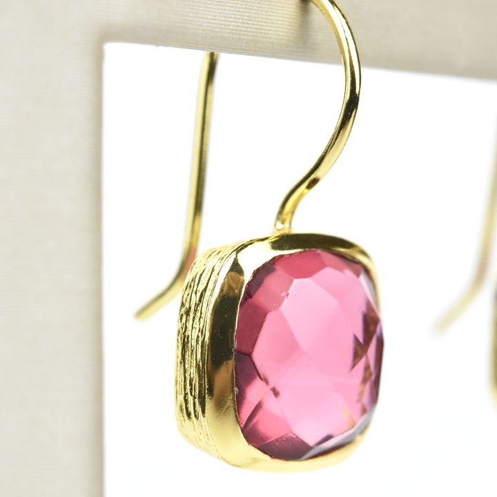 Bezel Set Pink Tourmaline Drop Earrings - Goldmakers Fine Jewelry