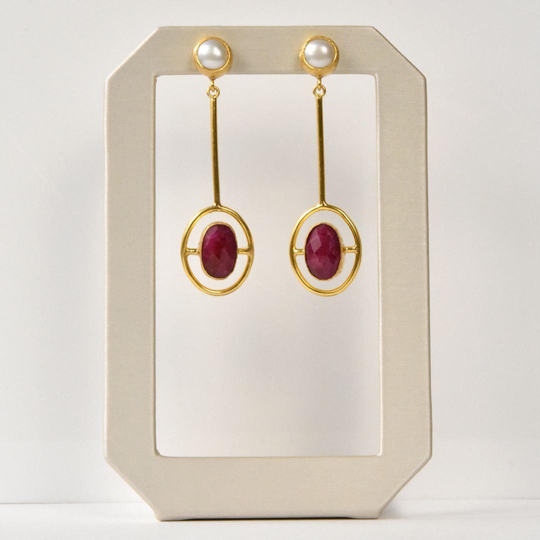 Ruby and Pearl Earrings in Vermeil - Goldmakers Fine Jewelry