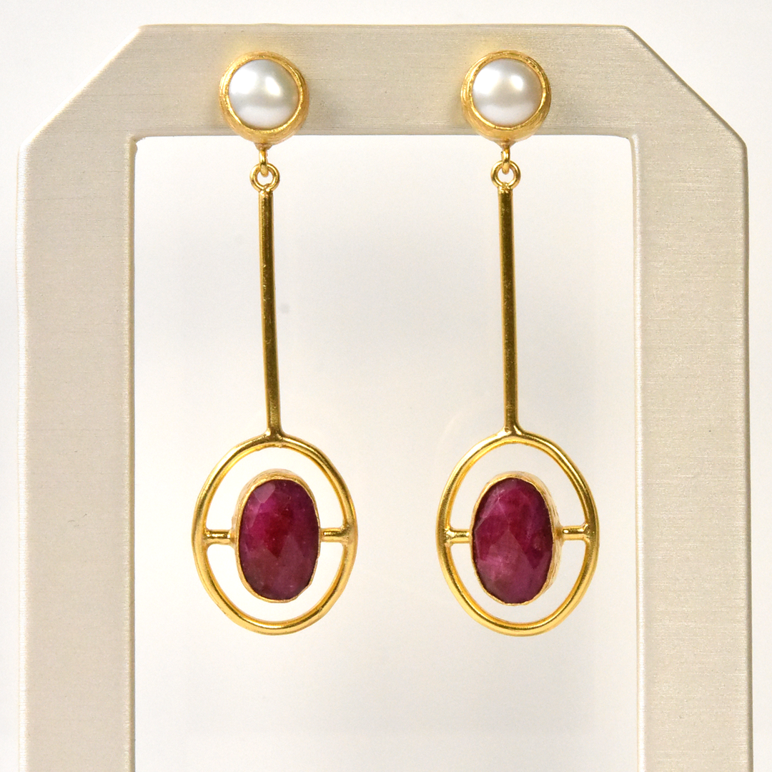 Ruby and Pearl Earrings in Vermeil - Goldmakers Fine Jewelry