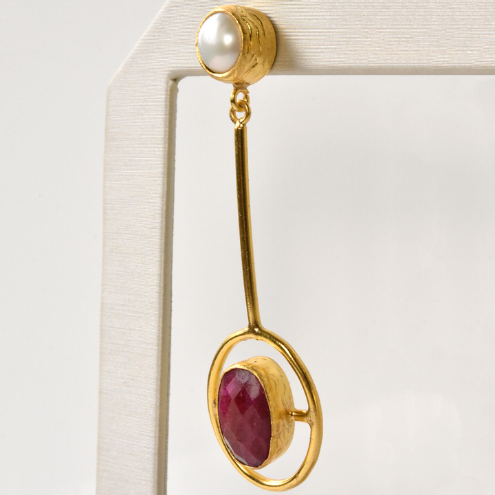 Ruby and Pearl Earrings in Vermeil - Goldmakers Fine Jewelry