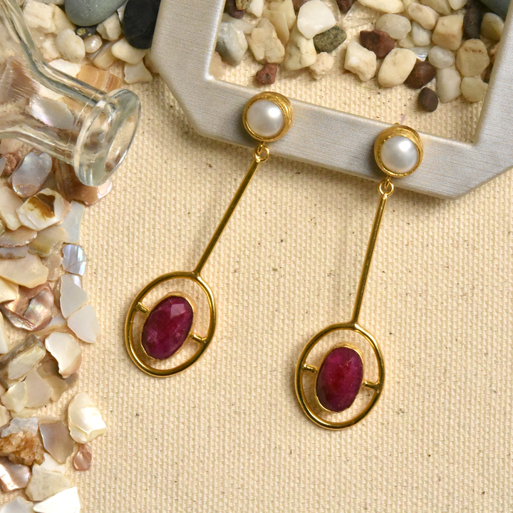 Ruby and Pearl Earrings in Vermeil - Goldmakers Fine Jewelry