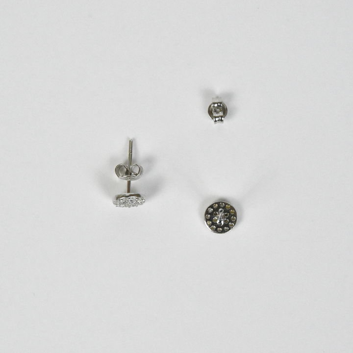Crystal Encrusted Sterling Circle Studs - Goldmakers Fine Jewelry