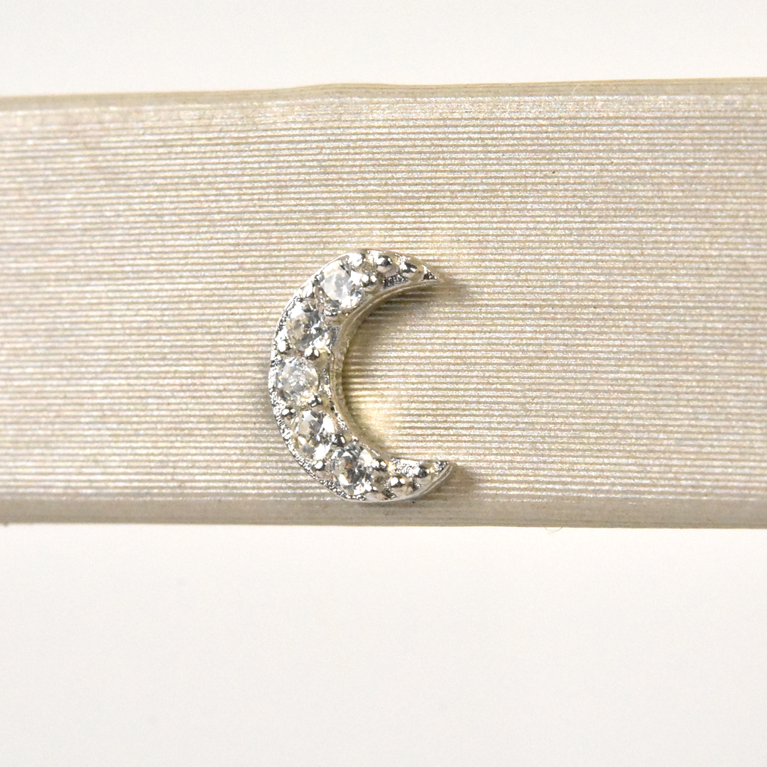 Crystal Encrusted Silver Crescent Moon Studs - Goldmakers Fine Jewelry