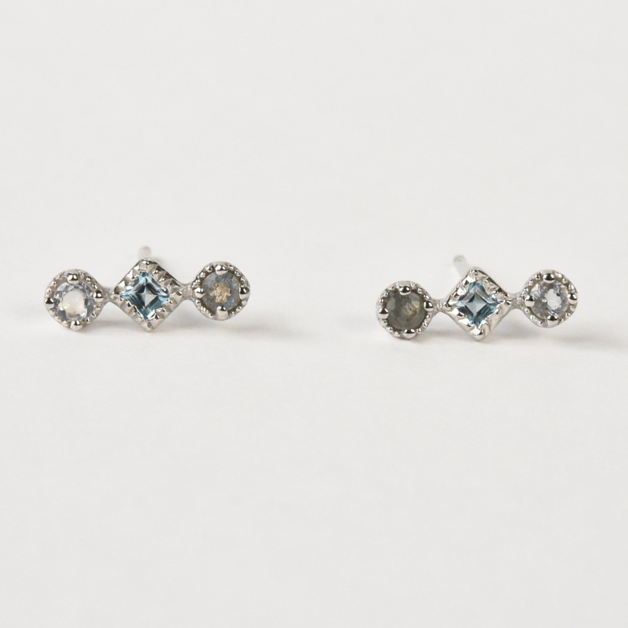 Petite Three Stone Post Earrings in Silver - Goldmakers Fine Jewelry