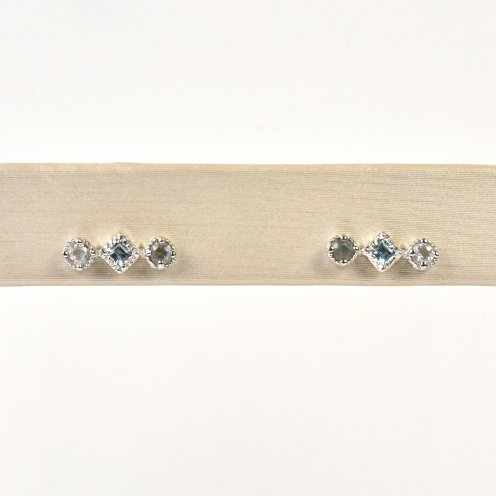 Petite Three Stone Post Earrings in Silver - Goldmakers Fine Jewelry