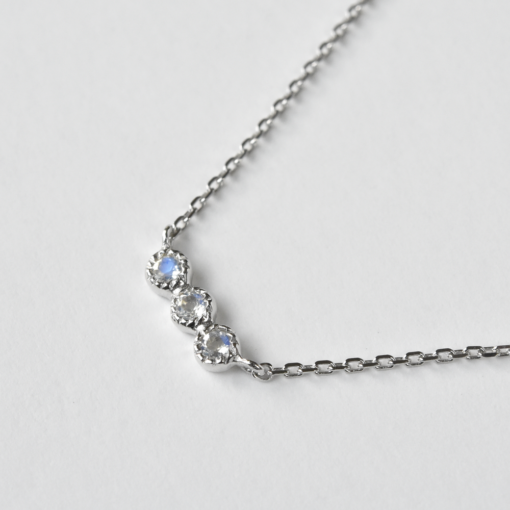 Petite Moonstone Three Stone Necklace in Silver - Goldmakers Fine Jewelry