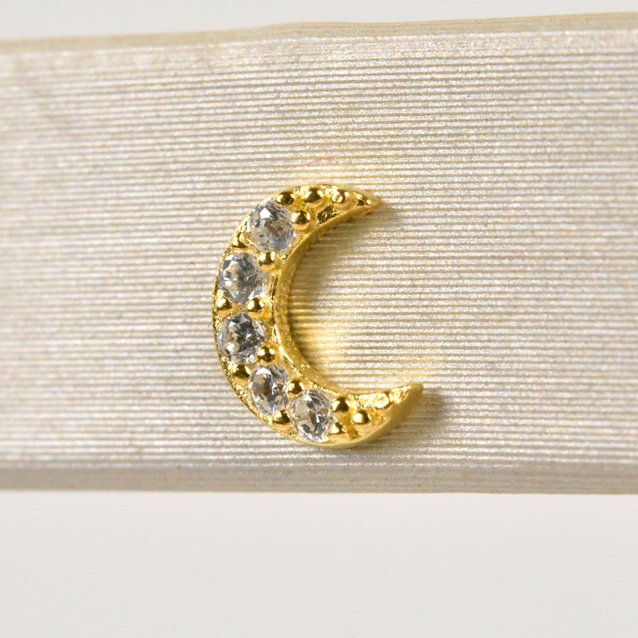 Crystal Encrusted Gold Vermeil Crescent Moon Studs - Goldmakers Fine Jewelry