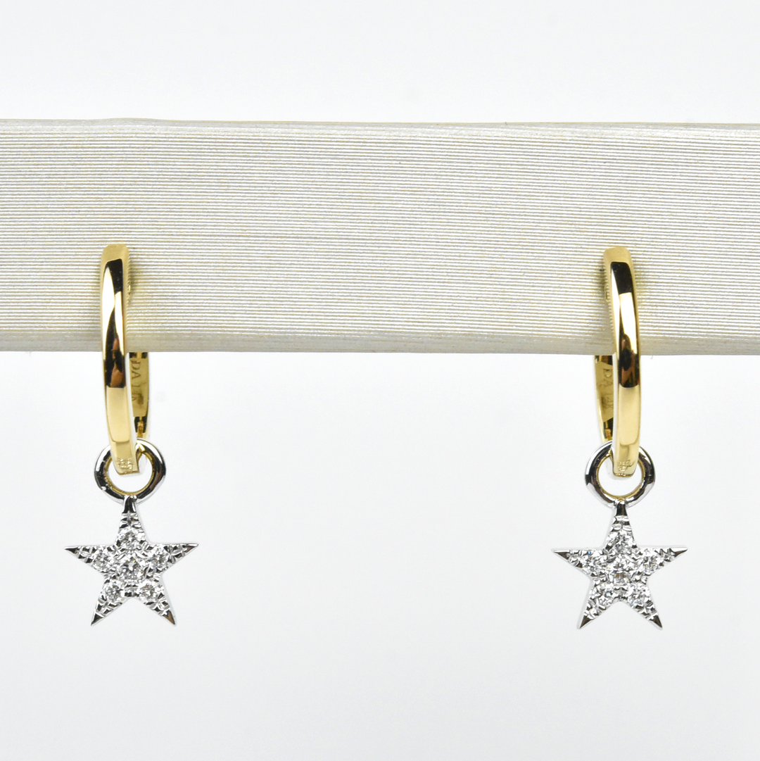 Yellow Gold Huggies with Dangling Star - Goldmakers Fine Jewelry