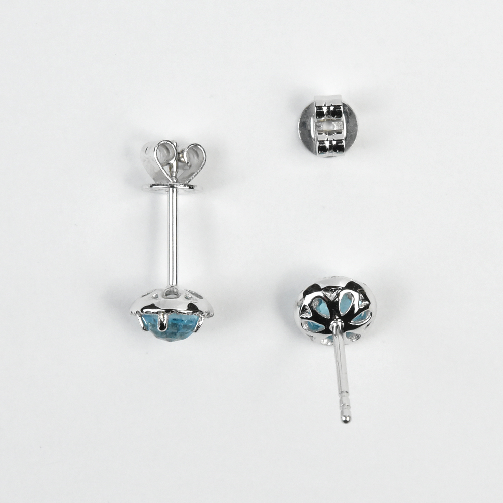 Blue Topaz and Diamond Halo Studs in White Gold - Goldmakers Fine Jewelry