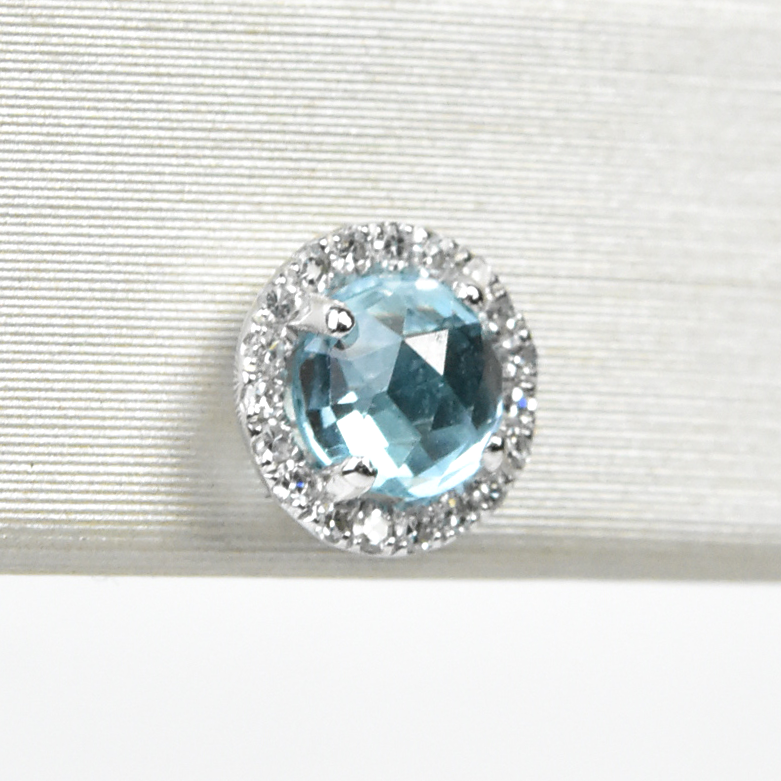 Blue Topaz and Diamond Halo Studs in White Gold - Goldmakers Fine Jewelry