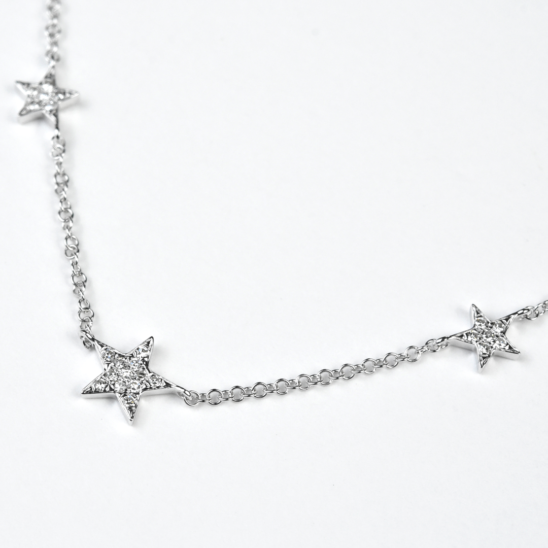 White Gold Diamond Stars Necklace - Goldmakers Fine Jewelry