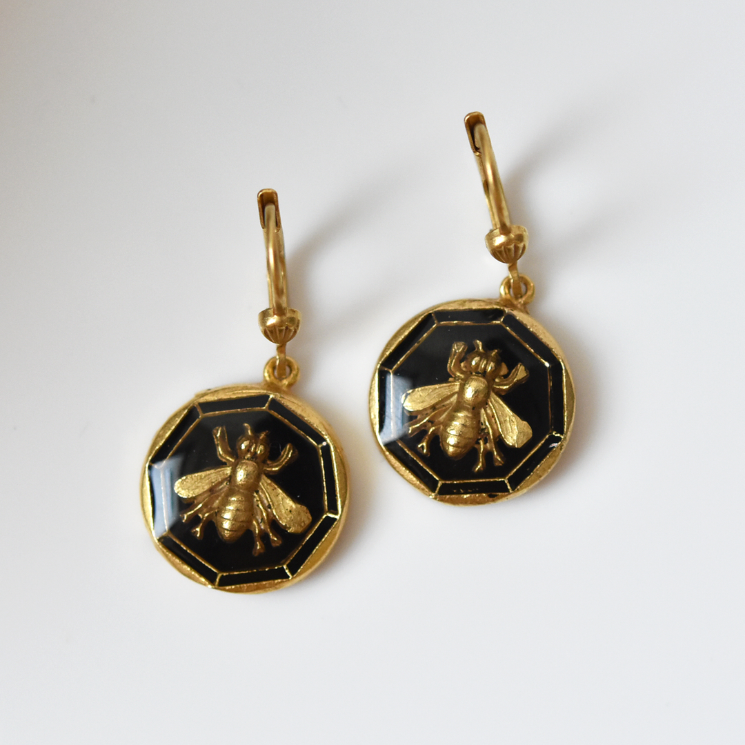 Enamel Bee Earrings in Black - Goldmakers Fine Jewelry